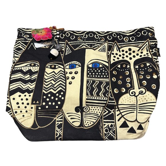 Laurel Burch Sun 'N Sand Extra Large Canvas Tote Top Zipped | Book Tote Bag Cats - Picture 7 of 15